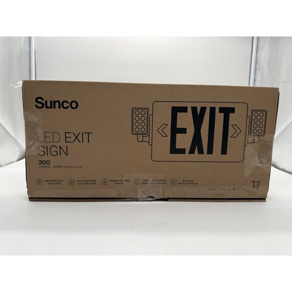 Sunco Red Exit Sign w Two Adjustable Square LED Emergency Lights 94V-0 Fire Resi - Picture 9 of 10